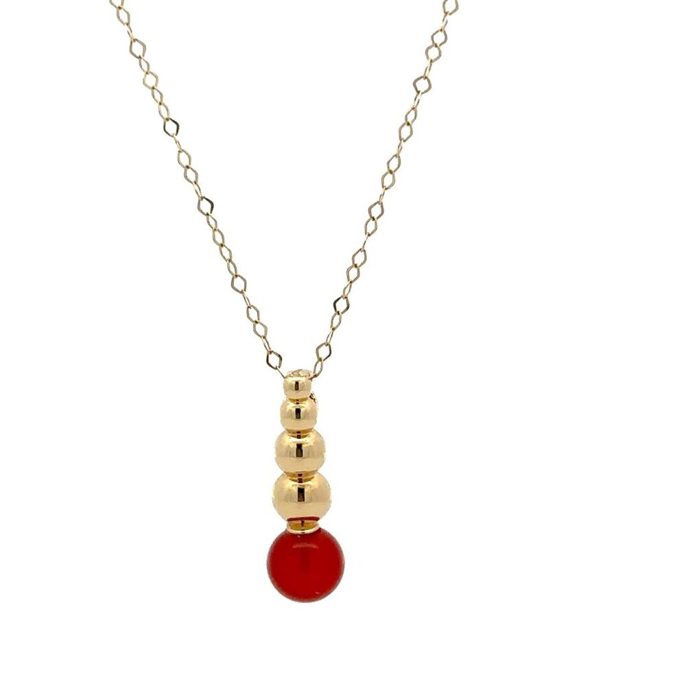 18K Yellow Gold Necklace Chain 17.5 inches Carnelian Ball Pendant - Picture 7 of 9